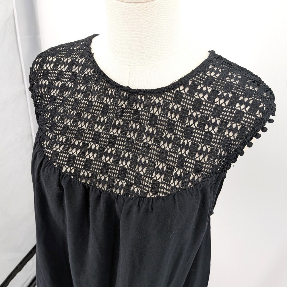 Boho Crochet Yoke Peasant Top Black Lightweight Rayon Old Navy L - Picture 5 of 10